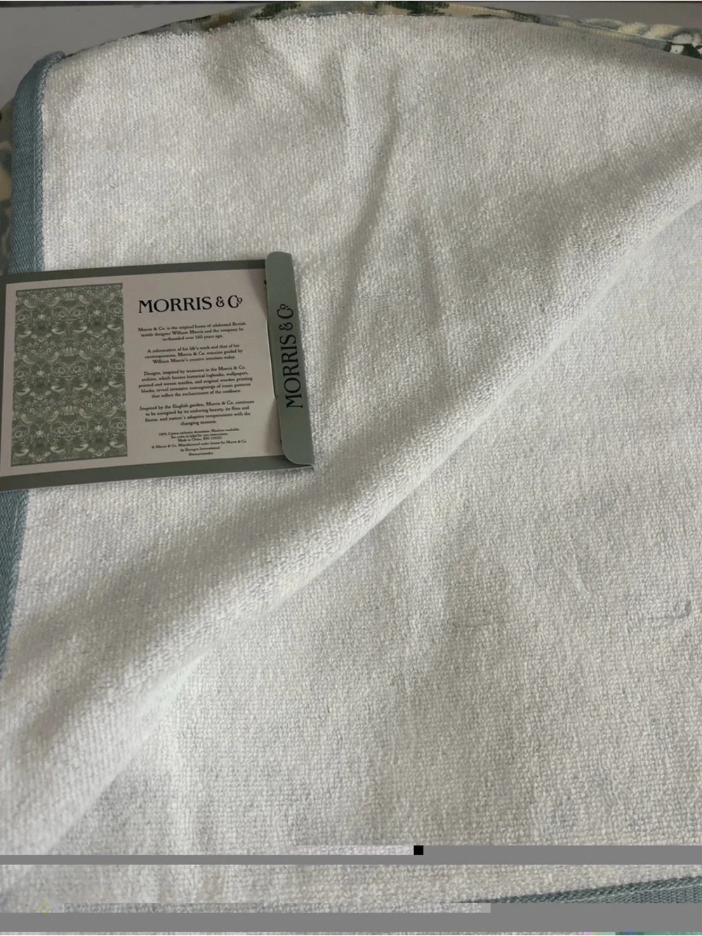 William Morris Co Bath Towels Strawberry Thief Green Velour 2 Pc Set NEW